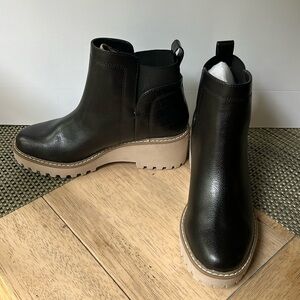 NWOT ! DOLCE VITA Black Faux Leather Pull on Boots w/ faux crock heel cap